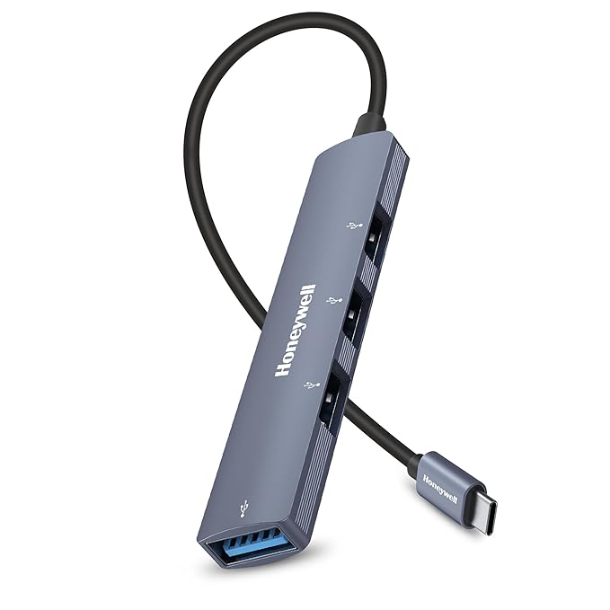 4in1 Ultra Slim Multiport Type C Hub to 1xUSB 3.0 & 3xUSB 2.0 Ports,30cms(1 feet) Cable,DataTransfer Speed Upto 5GBPS,Universally Compatible with All USB,PC,Speaker,Laptop