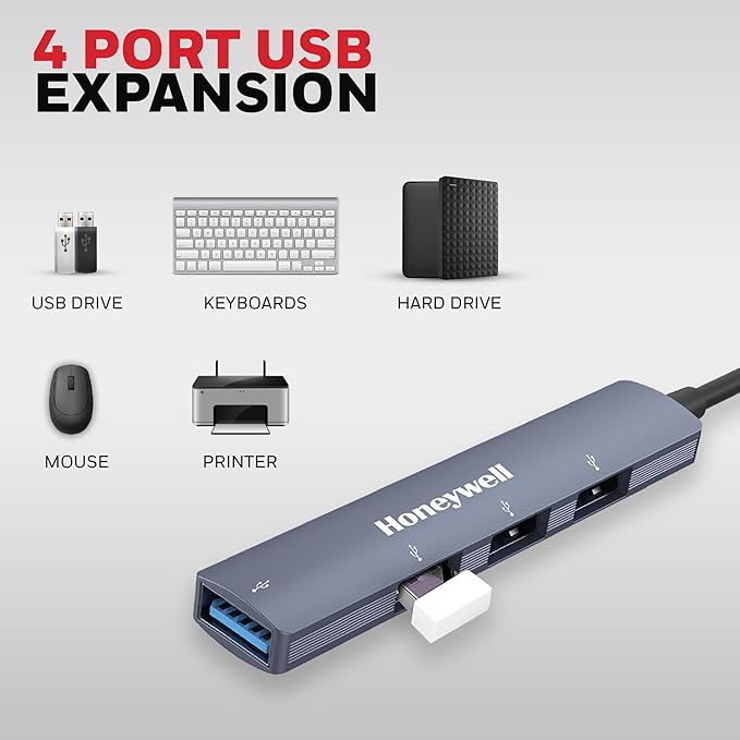 4in1 Ultra Slim Multiport Type C Hub to 1xUSB 3.0 & 3xUSB 2.0 Ports,30cms(1 feet) Cable,DataTransfer Speed Upto 5GBPS,Universally Compatible with All USB,PC,Speaker,Laptop