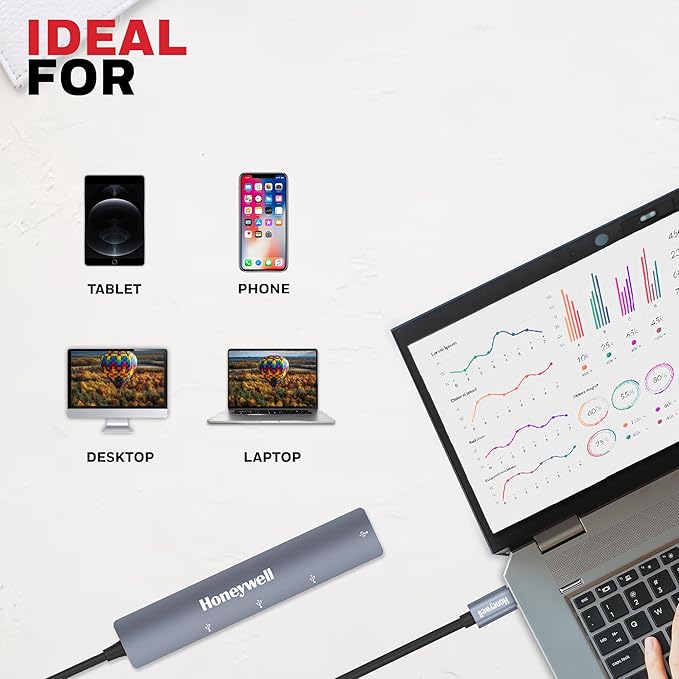 4in1 Ultra Slim Multiport Type C Hub to 1xUSB 3.0 & 3xUSB 2.0 Ports,30cms(1 feet) Cable,DataTransfer Speed Upto 5GBPS,Universally Compatible with All USB,PC,Speaker,Laptop