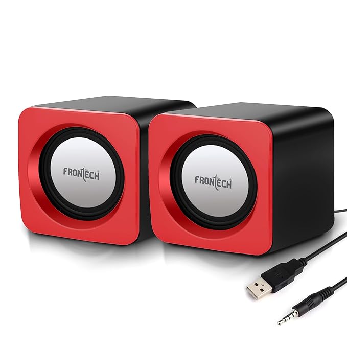 Premium 2.0 Channel USB Powered Speakers with 1.5W x 2 Output, AUX Input, and 1-Year Warranty (Red)