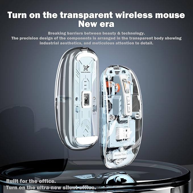 Pureview Transparent Wireless and Bluetooth Rechargeable Mouse, USB Receiver,LED Battery Magic Silm for Office/PC/Mac/Laptop/Apple/ipad