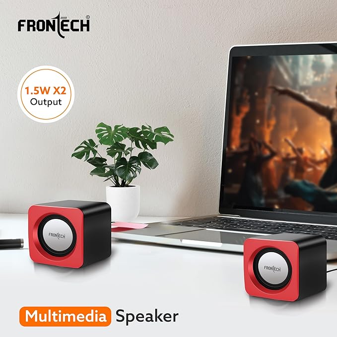 Premium 2.0 Channel USB Powered Speakers with 1.5W x 2 Output, AUX Input, and 1-Year Warranty (Red)