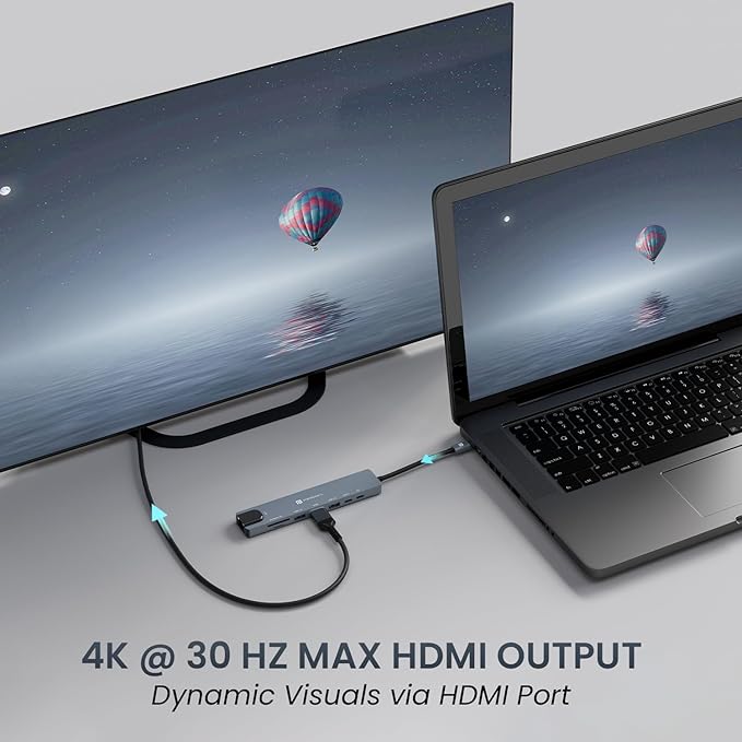 Mport 8 USB-C USB Hub/Docking Station(8-in-1) with 4K 30Hz HDMI, 100 Mbps Ethernet, USB 3.0, microSD/SD Card Reader, Type-C Data, PD Charging, USB 2.0, Type-C Plug for Laptop, Mac, PC