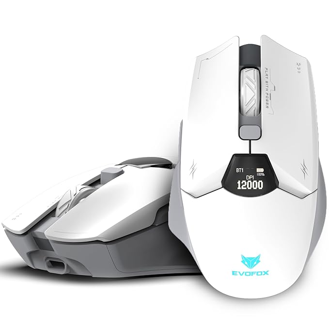 Wireless Gaming Mouse with Display Tri-Mode (2X BT,2.4G&Wired) | PixArt Sensor, 1000Hz Polling Rate, 12,000 DPI, 6 Programmable Buttons, Software Support