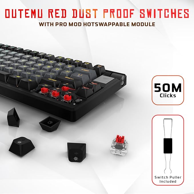 Wireless Mechanical Keyboard (BT+2.4GHz+Wired) | 9 Layer Gasket Structure, Outemu Red Switches, Per-Key RGB, 1000Hz, nKey Rollover, Volume Controller | Windows Software (Black)