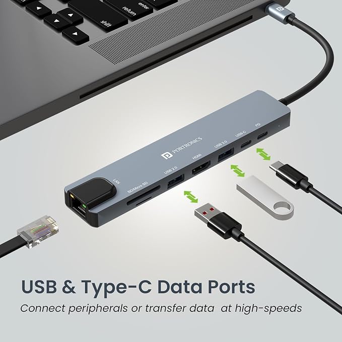 Mport 8 USB-C USB Hub/Docking Station(8-in-1) with 4K 30Hz HDMI, 100 Mbps Ethernet, USB 3.0, microSD/SD Card Reader, Type-C Data, PD Charging, USB 2.0, Type-C Plug for Laptop, Mac, PC