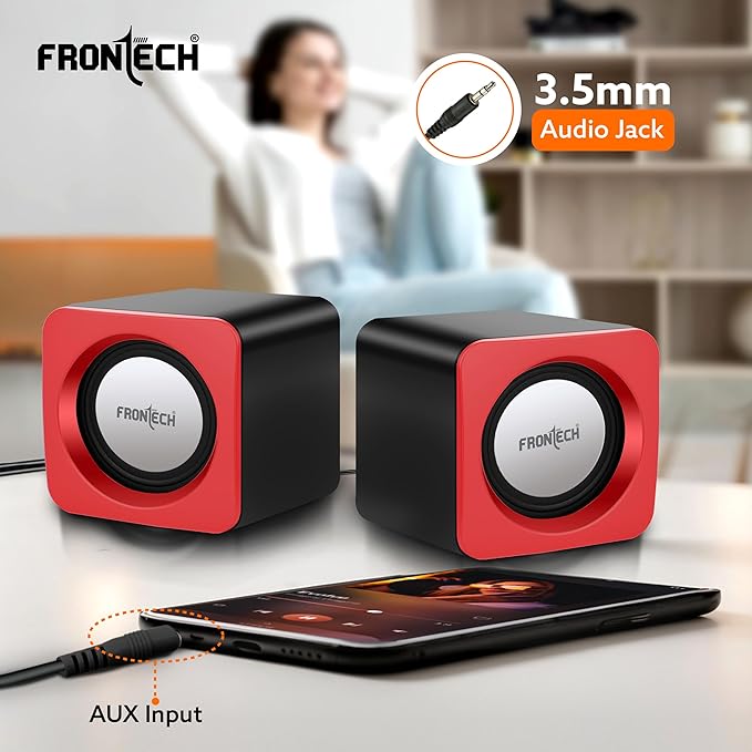 Premium 2.0 Channel USB Powered Speakers with 1.5W x 2 Output, AUX Input, and 1-Year Warranty (Red)