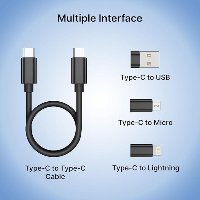60W Multifunctional Fast Charging Data Cable Kit w/Conversion Set USB A & Type C to Male Micro/Type C/iOS, Data Transfer, SIM Storage, SIM Eject Pin, Pocket Mirror & Phone Holder (Black)