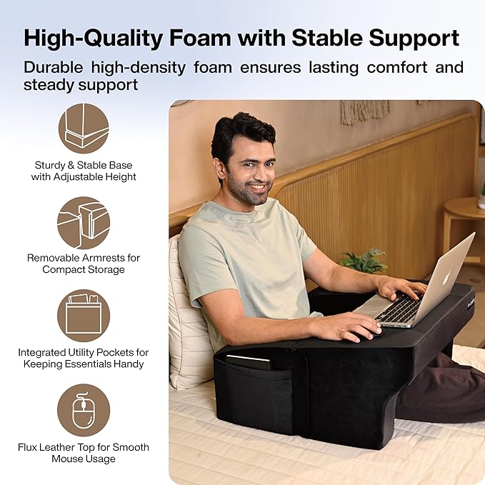 Lap Desk Pillow | Height Adjustable, Soft & Comfortable Armrest, Easy to Store | For Working on Laptop, Reading & Gaming | Work from Home Pillow | Perfect for Using on Bed, Sofa & Floor
