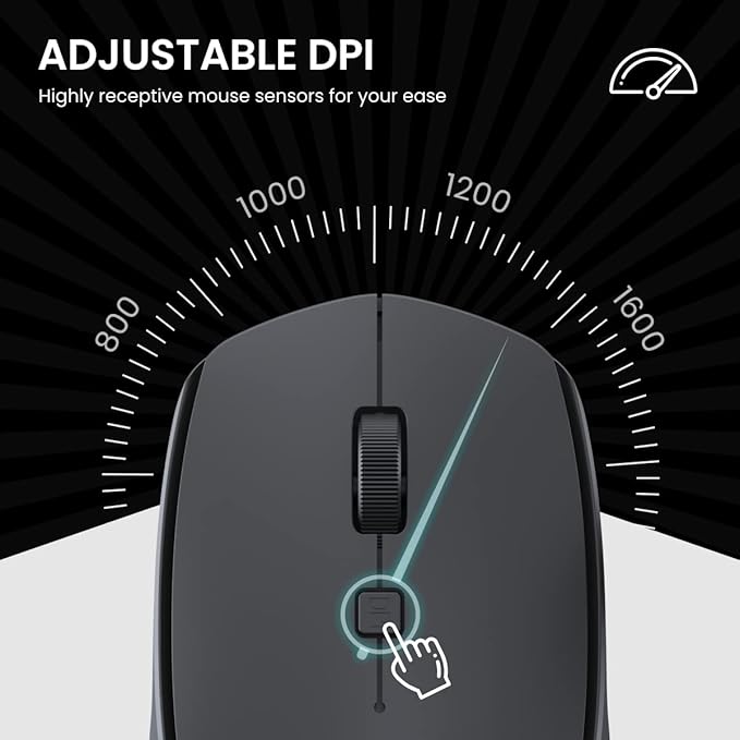 Wireless Optical Mouse with 2.4GHz, USB Nano Dongle, Optical Orientation, Click Wheel, Adjustable DPI(Black)