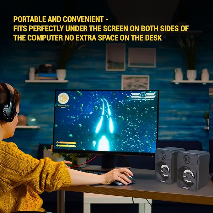 Computer Speakers, 2.0CH PC Speakers, in-line Volume Control, 6W USB Powered Stereo Desktop Speakers with 3.5mm AUX for PC/Laptop/Projector/Tablet/Cellphone