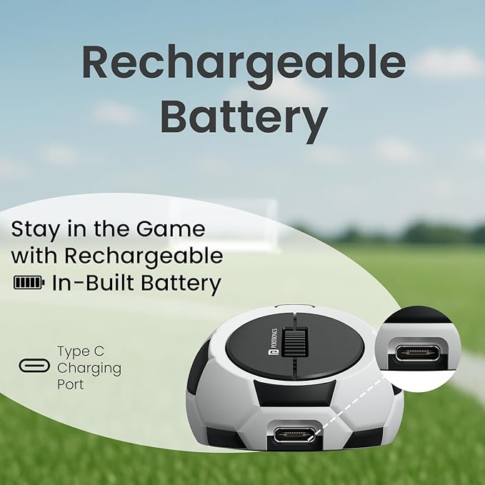 Football Mini Wireless Bluetooth Mouse with Dual Wireless Connectivity (BT + 2.4 GHz), Rechargeable Battery, Noise-Free Clicking, Multi-Device Pair, Adjust Sensitivity (White)