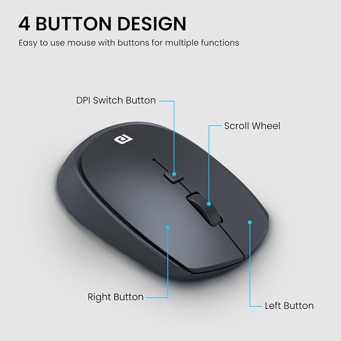 Wireless Optical Mouse with 2.4GHz, USB Nano Dongle, Optical Orientation, Click Wheel, Adjustable DPI(Black)