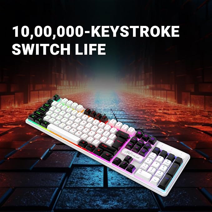 Wired Membrane Gaming Keyboard –with Backlit RGB LED, USB-A Connection, Quiet Keystrokes, 12 Multimedia Function Keys - for Computer, PC, Desktop, Gamer– 1 Year Warranty–Mercury