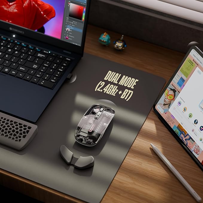 Wireless Mouse, Dual Mode (2.4GHz + BT), Upto 1600 DPI, Silent Operation, 5 Buttons, Type-C Charging, Comfortable & Ergonomic, for Mac | Laptop | Computer (Black)