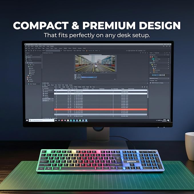 Wired Gaming Keyboard, 104 Keys, 1.5m Cable, 12 Multimedia Keys, USB Interface, RGB Colour, Plug and Play