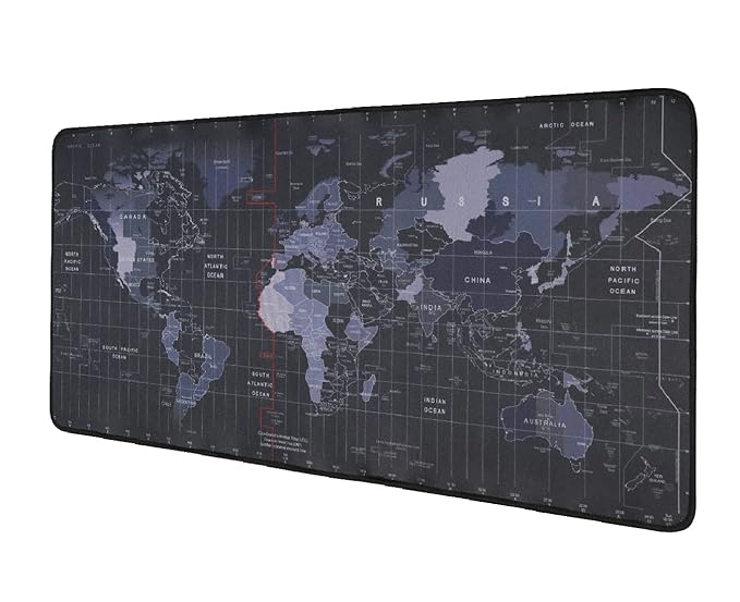 Large Extended Mouse Pad XXL with Non-Slip Rubber Base, Stitched Edge Mouse Mat for Laptop, Computer & Desk - 60 x 30 x 0.2 cm - World Map