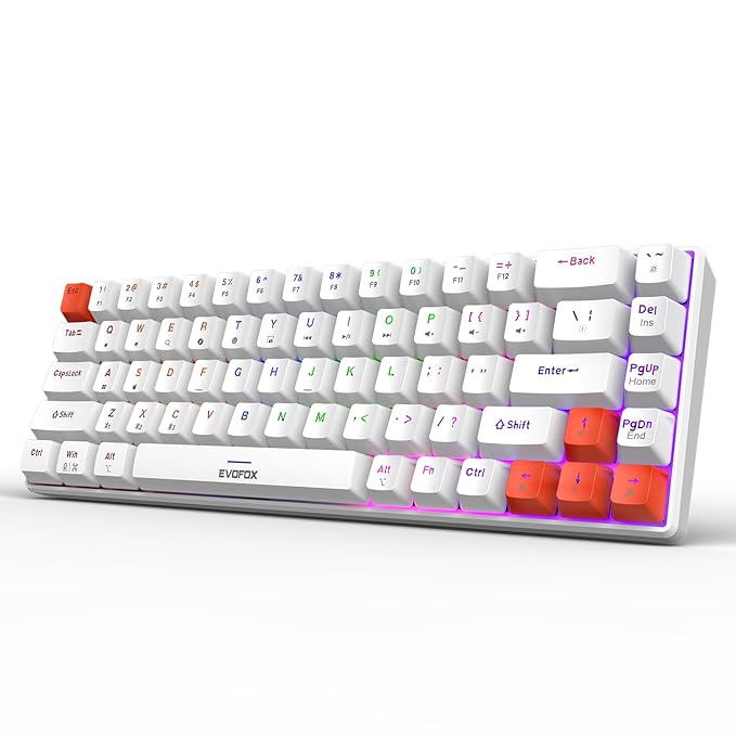 Wireless Mechanical Keyboard | Tri-Mode (3X BT, 2.4GHz & Wired) Connectivity | Hot-Swappable Red Switches | 68-Key Compact Layout | Rainbow Backlight | Rechargeable Battery