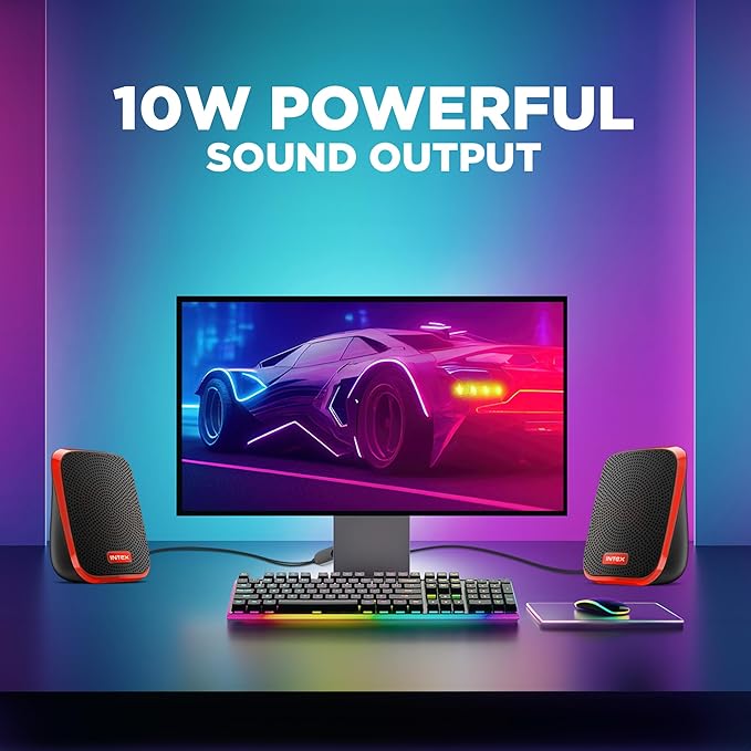 2.0 USB Computer Multimedia Speaker, 10W Powerful Sound, USB Powered, 3.5mm Aux Connectivity, in-Line Volume Control Pod for PC, Laptops, Desktop & Mobiles – Orange