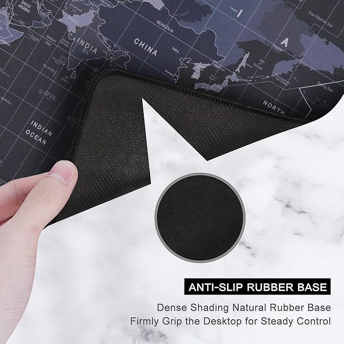 Large Extended Mouse Pad XXL with Non-Slip Rubber Base, Stitched Edge Mouse Mat for Laptop, Computer & Desk - 60 x 30 x 0.2 cm - World Map