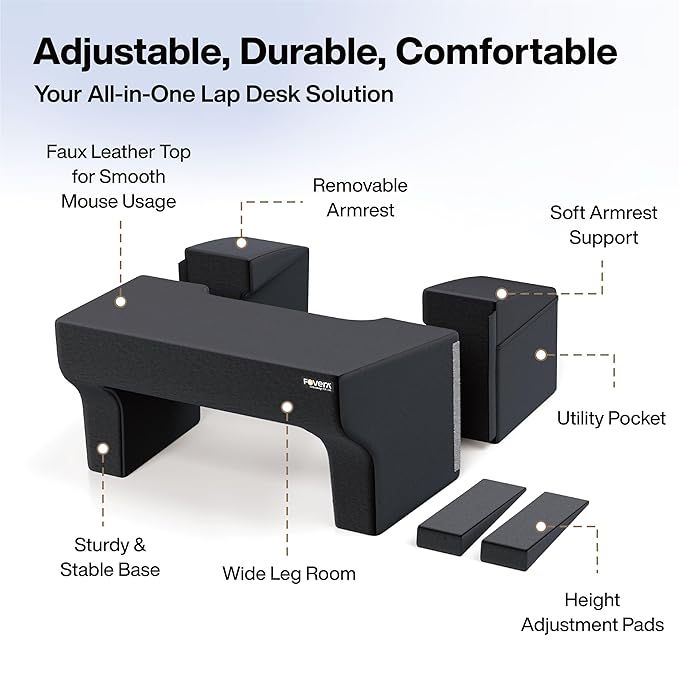 Lap Desk Pillow | Height Adjustable, Soft & Comfortable Armrest, Easy to Store | For Working on Laptop, Reading & Gaming | Work from Home Pillow | Perfect for Using on Bed, Sofa & Floor