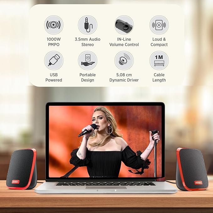 2.0 USB Computer Multimedia Speaker, 10W Powerful Sound, USB Powered, 3.5mm Aux Connectivity, in-Line Volume Control Pod for PC, Laptops, Desktop & Mobiles – Orange