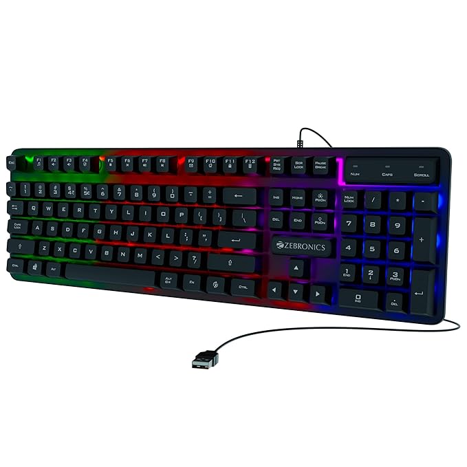 Premium Gaming Keyboard with 104 Keys, 1.7m Cable, Laser Keycaps, Multi Color LED Modes, Integrated Multimedia Keys, All Keys Enable/Disable Function