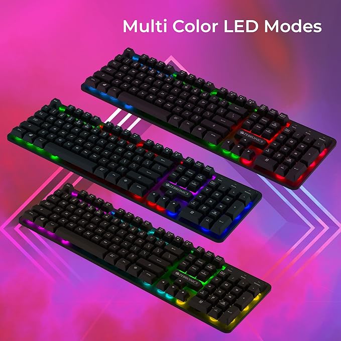 Premium Gaming Keyboard with 104 Keys, 1.7m Cable, Laser Keycaps, Multi Color LED Modes, Integrated Multimedia Keys, All Keys Enable/Disable Function