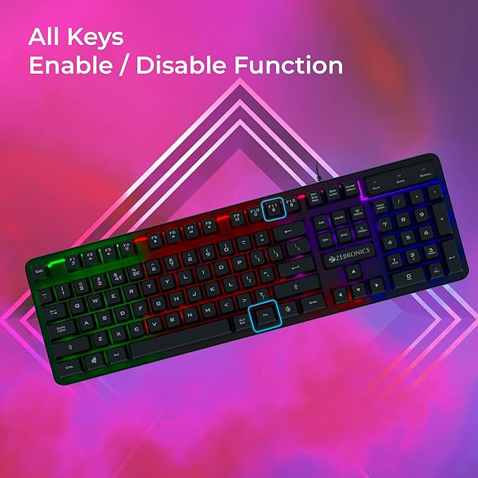 Premium Gaming Keyboard with 104 Keys, 1.7m Cable, Laser Keycaps, Multi Color LED Modes, Integrated Multimedia Keys, All Keys Enable/Disable Function