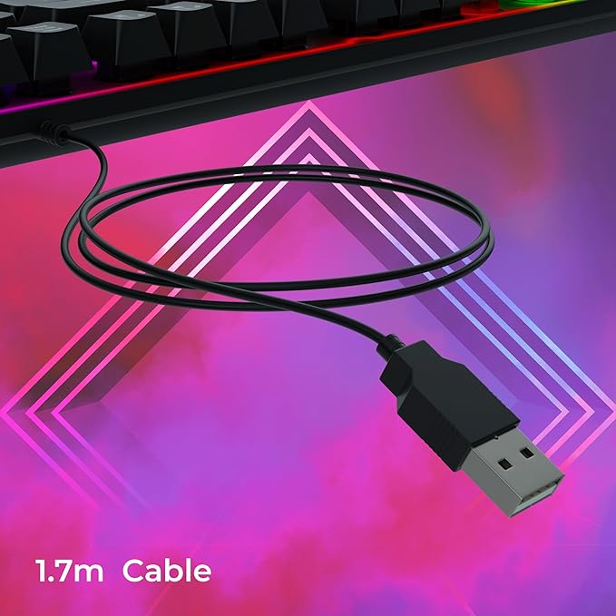 Premium Gaming Keyboard with 104 Keys, 1.7m Cable, Laser Keycaps, Multi Color LED Modes, Integrated Multimedia Keys, All Keys Enable/Disable Function
