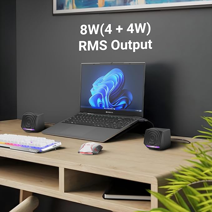 2.0 USB Computer Speakers, 8 Watts, Multicolor LED, USB Powered, AUX, Volume Control Pod for PC, Laptops, Desktop, Black