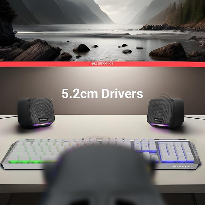 2.0 USB Computer Speakers, 8 Watts, Multicolor LED, USB Powered, AUX, Volume Control Pod for PC, Laptops, Desktop, Black