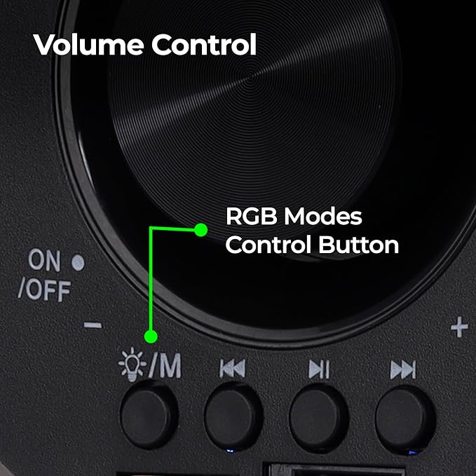 Desktop Speaker with 15 watts Output, Bluetooth 5.0, USB, mSD, FM, 3.5mm Jack Line Input, Inbuilt Volume Control, USB Powered, RGB Lights