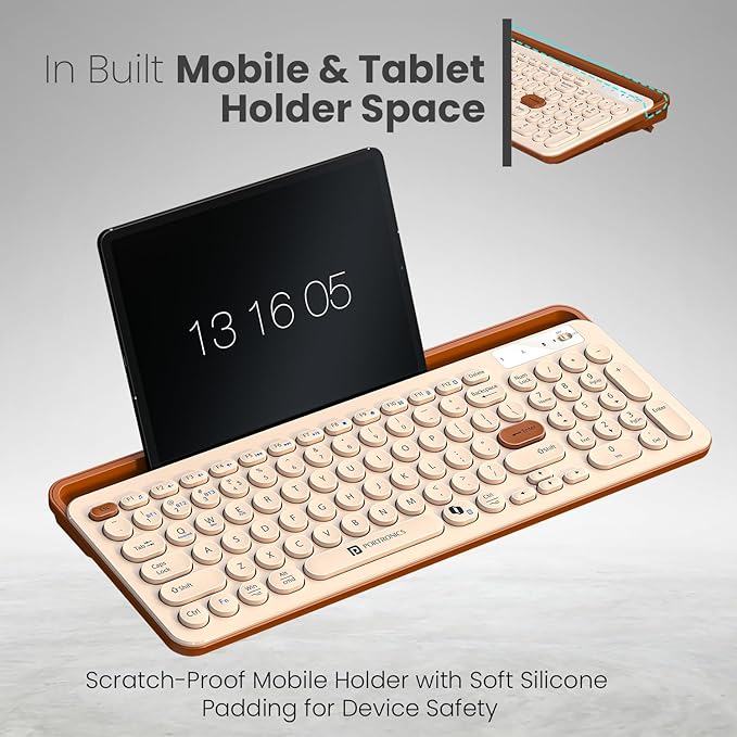 Wireless Keyboard with Bluetooth + 2.4 GHz USB Receiver, Rechargeable Battery, Dual Height Adjustment, Multimedia Hotkeys with Numpad, for Laptop, PC, Smartphone, Tablet(Beige)