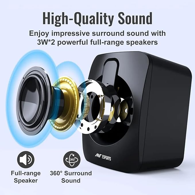 Gaming Speaker for PC, Stereo 2.0 USB Powered Desktop Speaker with 3.5 mm Aux-in, in-line Volume Control, RGB LED Lights Mini Multimedia Speakers for PC, Laptop, Tablet, Cellphone