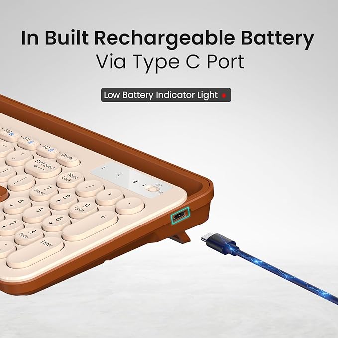 Wireless Keyboard with Bluetooth + 2.4 GHz USB Receiver, Rechargeable Battery, Dual Height Adjustment, Multimedia Hotkeys with Numpad, for Laptop, PC, Smartphone, Tablet(Beige)