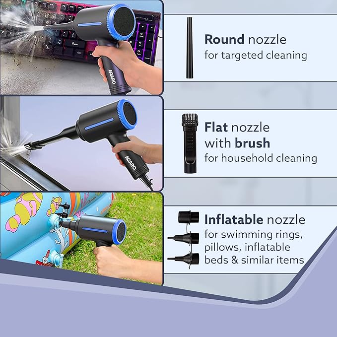 Compressed Air Duster,Air Blower, Powerful 48000 RPM, Variable Speed, Copper Motor, Air Spray/Blower for Electronics & Inflatables, Dust Cleaner for Computer, Laptop, Home, Car & Office