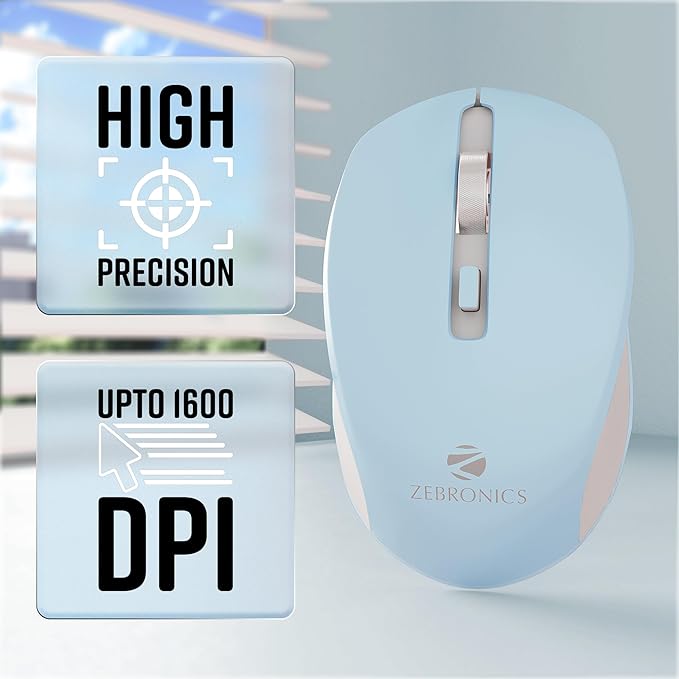 Wireless Mouse, 2.4GHz with USB Nano Receiver, High Precision Optical Tracking, 4 Buttons, Plug & Play, Ambidextrous, for PC/Mac/Laptop (Light Blue+Grey)
