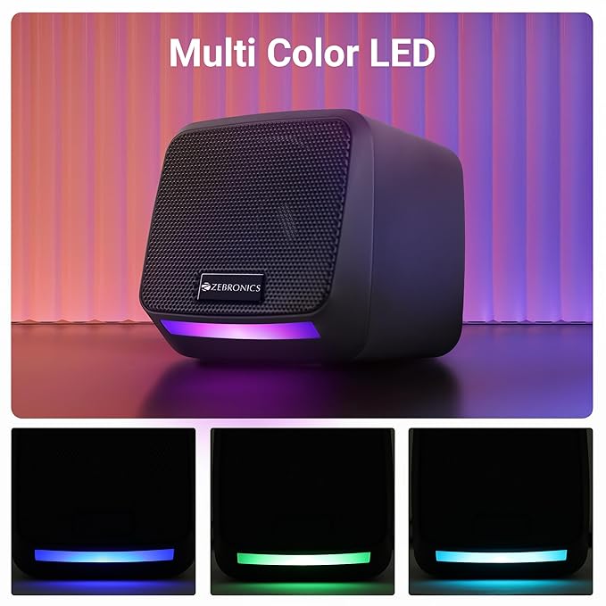 Computer Speakers, 8 Watts, Multicolor LED, USB Powered, AUX, Volume Control Pod for PC, Laptops, Desktop, Black