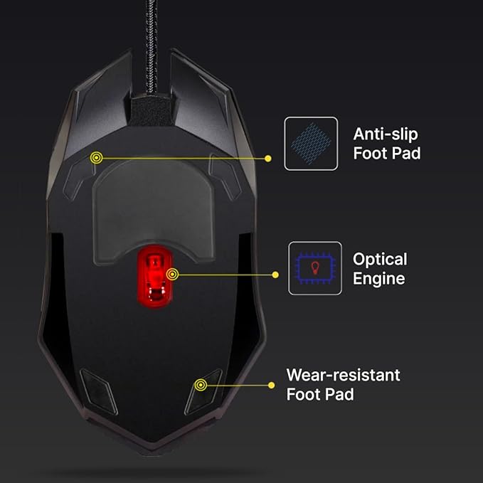 Wired USB Mouse with 4 Buttons, 1600 DPI Optical Sensor, Precision Tracking, RGB Lights, 4 Adjustable DPI, Plug & Play Use, Ergonomic Design, for Windows OS (Black)