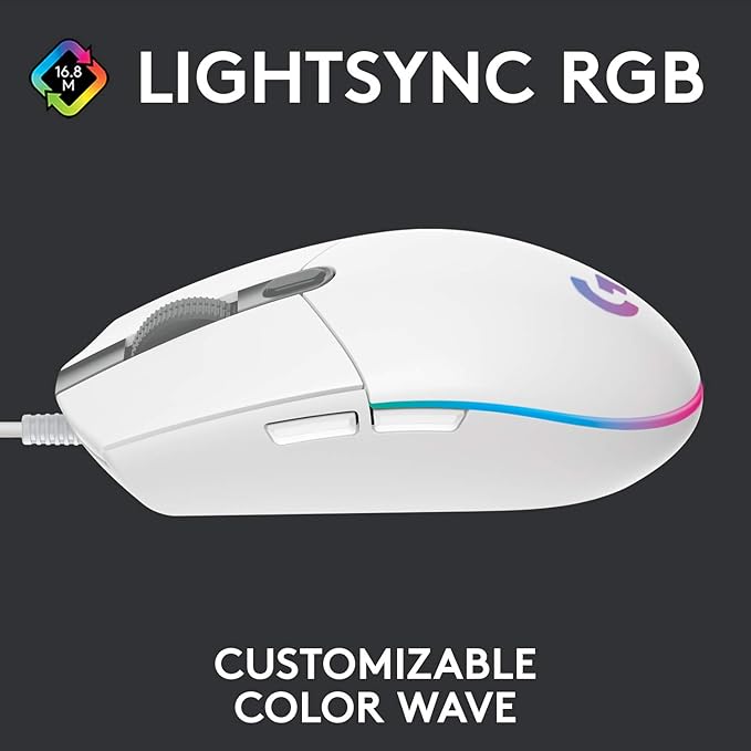 Light Sync Gaming Mouse with Customizable RGB Lighting, 6 Programmable Buttons, Gaming Grade Sensor, 8K DPI Tracking,16.8mn Color, Light Weight - White