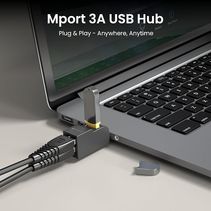 Multiport Adapter with USB 3.0 & 2-Port USB 2.0, Upto 5 Gbps High Data Transfer Speed for PC, Laptop & Mac (Black)