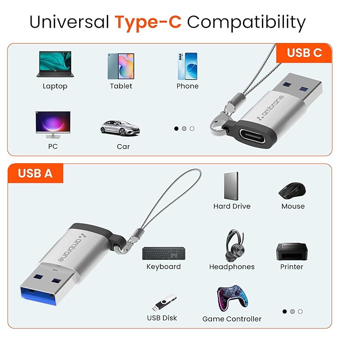 USB Type C Female to USB Male OTG Adapter with 5 Gbps High-Speed Data Transfer, Compatible with Laptops, Tablets, Smartphone, Chargers and More Devices