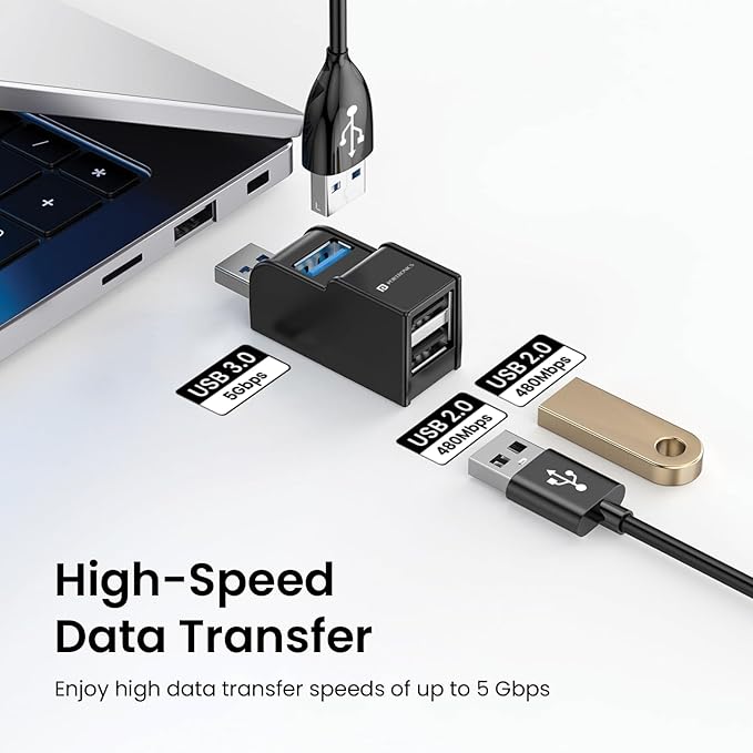Multiport Adapter with USB 3.0 & 2-Port USB 2.0, Upto 5 Gbps High Data Transfer Speed for PC, Laptop & Mac (Black)