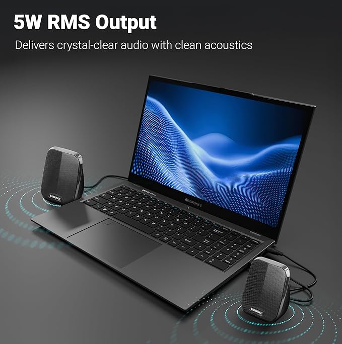 2.0 USB Computer Speakers, 5 Watts, USB Powered, AUX, Volume Control Pod for PC, Laptops, Desktop